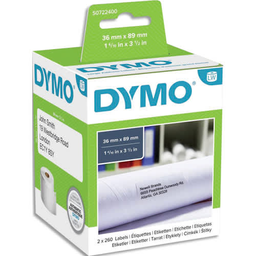 DYMO Pack de 2 rouleaux de 260 étiquettes adresse adhésif permanent 36x89mm S0722400 photo du produit Principale L