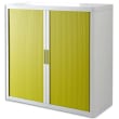 EASYOFFICE Armoire démontable corps en PS teinté Blanc rideau Vert - Dim L110x H104x P41,5 cm photo du produit