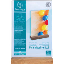 EXACOMPTA Porte-visuel droit en acrilyque transparent, socle en bois, format A4 vertical photo du produit