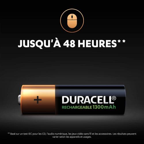 DURACELL Piles Rechargeables AA 1300 Mah, lot de 4 piles