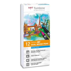 TOMBOW Set de 12 feutres-pinceau ABT Dual Brush Pen double assortis couleurs primaires, aquarellables photo du produit