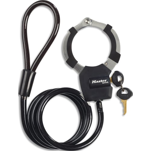 MASTER LOCK Street Cuff Cable acier tresse 1m x O 8 mm avec menotte noir CALIPAGE