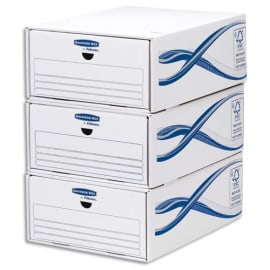 BANKERS BOX Lot de 5 tiroirs de rangement BASIQUE superposables, pour format A4, carton Blanc/Bleu photo du produit