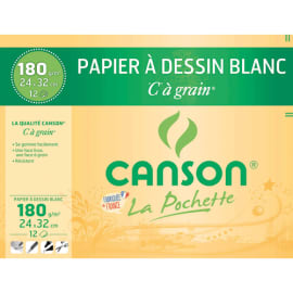 CANSON Pochette de 12 feuilles 24x32cm papier dessin Blanc C A GRAIN 180g photo du produit