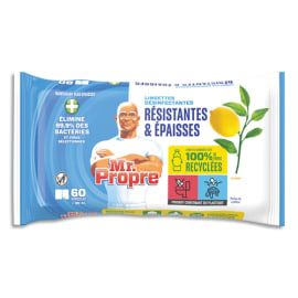 MR PROPRE Paquet de 60 Lingettes nettoyantes fabriquées avec 100% de fibres recyclées. Parfum Citron photo du produit