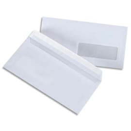 PERGAMY Boîte de 500 enveloppes Blanches 75g DL 110x220 mm fenêtre 35x100 mm auto-adhésives photo du produit