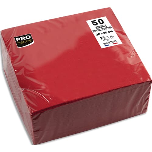 PRO NAPPE Paquet de 50 serviettes cocktail micro-gaufrées ouate 2 plis - 20x20 cm - Rouge photo du produit Principale L