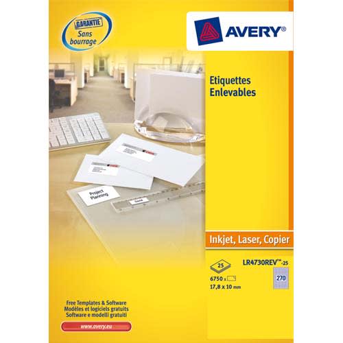 AVERY Boîte de 300 étiquettes enlevables 99,1 x 42,3 impression Laser L4743REV photo du produit Principale L