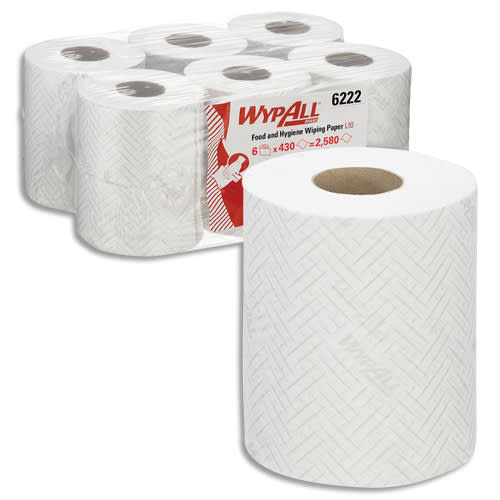 WYPALL Lot de 6 rouleaux L10 de 430 feuilles blanches 1 pli. Pour distributeur portable WypAll® (6221) photo du produit Principale L