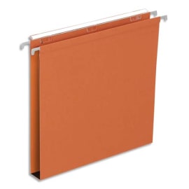 Boîte de 25 dossiers suspendus TIROIR en kraft 230g. Fond 30mm, volet agrafage. Orange. photo du produit