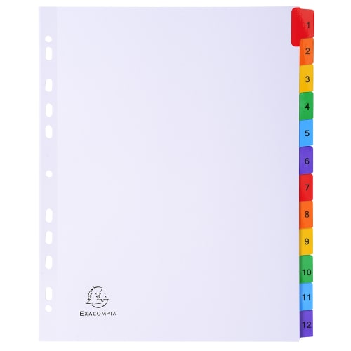 EXACOMPTA Jeu d'intercalaire numérique 12 positions en carte Blanche 170g,  onglets Mylar®. Format A4+. ≡ CALIPAGE