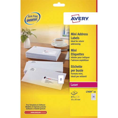 AVERY Boîte de 875 mini-étiquettes Laser Blanches 35 x 35 mm. L7659-25. photo du produit Principale L