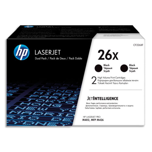 HP 26X CF226XD Pack de 2 Toners Noirs grandes capacités Authentiques pour HP LaserJet Pro M402 / M426 photo du produit