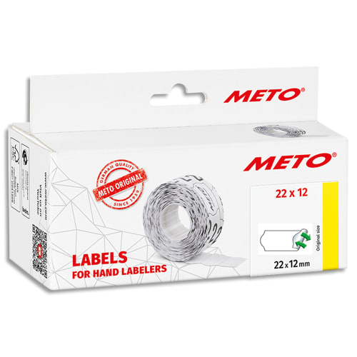 METO Boîte de 6 rouleaux étiquettes Meto 22x12mm blanches sinusoïdales adhésif amovible photo du produit Principale L