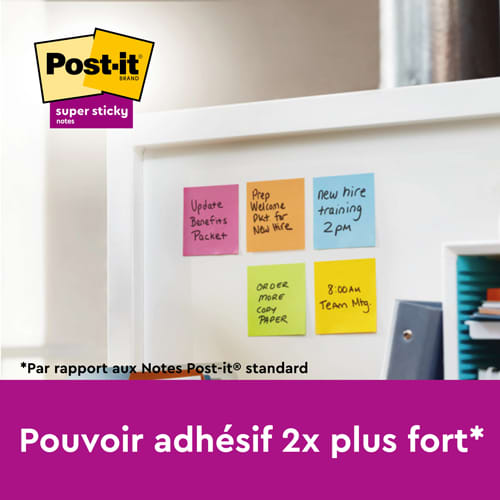 POST-IT® Notes Super Sticky Playful 47.6x47.6 mm. 12 blocs, 90F. Ass : rouge/orange/jaune/vert/bleu/vio. photo du produit Secondaire 2 L