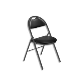 Chaise pliante Arioso en simili cuir Noir, 4 pieds tube époxy Noir avec patins de protection photo du produit