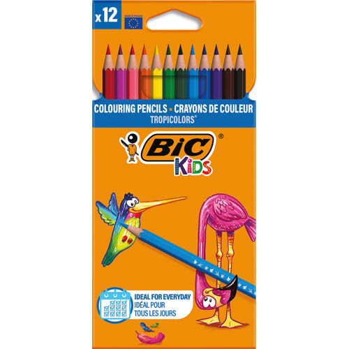 BIC KIDS Tropicolors Crayons de Couleur - Coloris Assortis, Etui Carton de 12 photo du produit