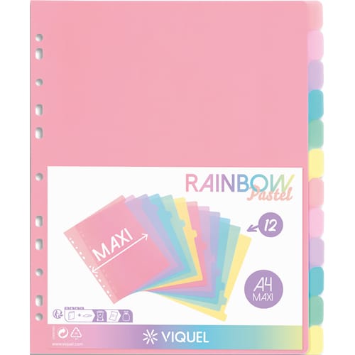 VIQUEL Jeu de 12 intercalaires polypropylène RAINBOW A4 maxi. Coloris multicolores photo du produit Principale L