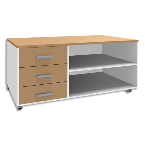 SIMMOB Console mobile 3 tiroirs Steely Hêtre pieds Blancs en bois - Dimensions : L120 x H63 x P60 cm photo du produit Principale L