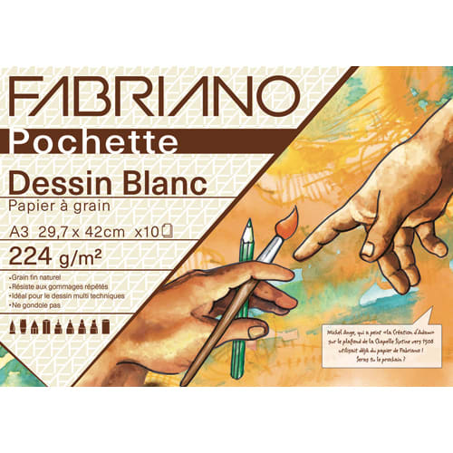 FABRIANO Pochette scolaire de 10 feuilles de papier dessin blanc à grain 224g 29,7x42 cm photo du produit Principale L