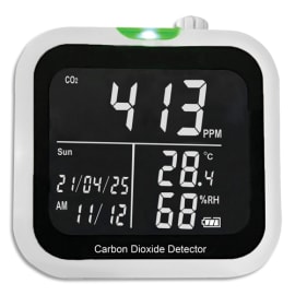 STIL Détecteur de CO2 noir, avec Alarme sonore et visuelle (800-1500ppm) Horloge, Niveau de batterie photo du produit