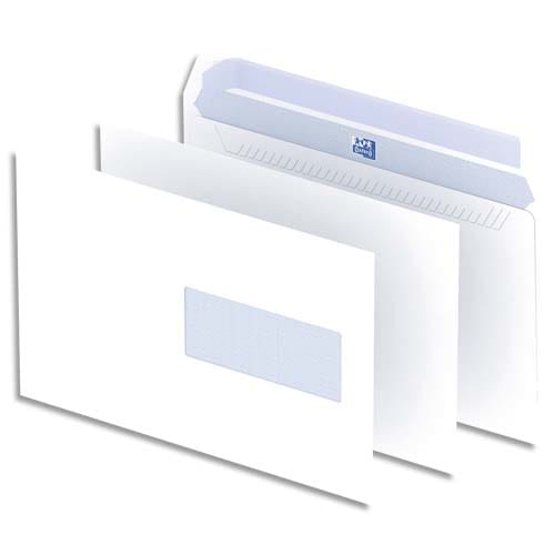 OXFORD Boîte de 500 enveloppes Blanches auto-adhésives 90g format C5 162x229 mm avec fenêtre 45x100 mm photo du produit Principale L