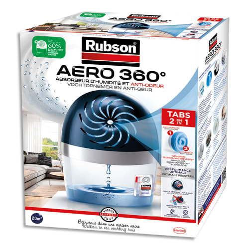 RUBSON Absorbeur d'humidité Aero 360 degré 20 m² + une recharge Tab - Dim.  : L18,9 x H24,1 x P11,8 cm