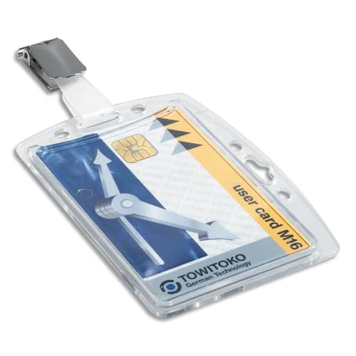 Porte-carte d'identification avec verrouillage permanent, Porte-carte  transparent horizontal, Porte-badge en plastique dur : :  Fournitures de bureau