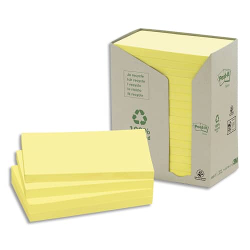 POST-IT Tour 16 blocs 100f 76X127mm 100% recyclé. Coloris Jaune photo du produit