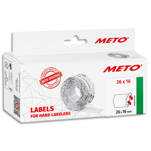 METO Boîte de 6 rouleaux étiquettes Meto 26x16mm blanches sinusoïdales adhésif permanent photo du produit Principale L