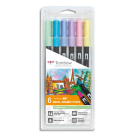 TOMBOW Boîte 6 feutres ABT double pointe (pinceau+fine), assortis couleurs pastels photo du produit