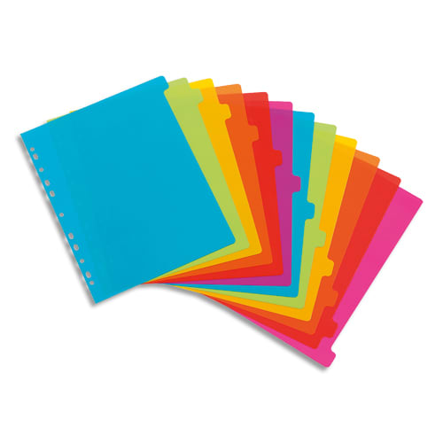 VIQUEL Jeu de 12 intercalaires polypropylène HAPPYFLUO A4 maxi. Coloris fluo multicolores photo du produit Principale L