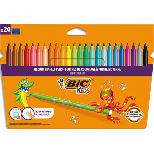 BIC Pochette de 12 feutres à dessin pointe moyenne encre lavable