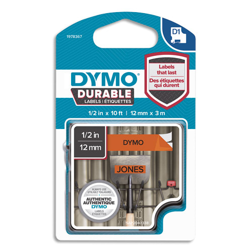 DYMO Ruban D1 Durable 12mmx3m Noir sur Orange 1978367 photo du produit Principale L