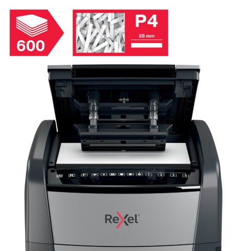 REXEL Destructeur de documents Optimum Auto+ 600X P-4 coupe croisée 4x36mm 600 feuilles 110 L 2020600XEU photo du produit Secondaire 1 L