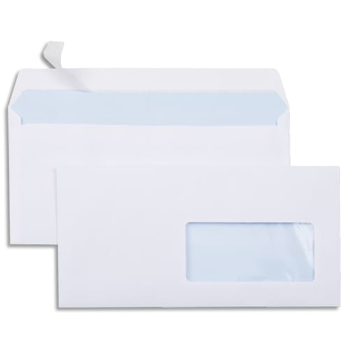 GPV Boîte de 500 enveloppes vélin Blanc 80g DL 110x220mm auto-adhésives avec fenêtre 45x100mm photo du produit Principale L