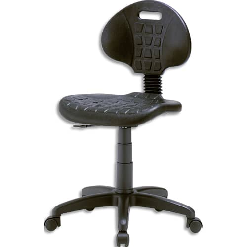 Chaise technique en PU Noire hauteur standard avec repose-pieds sur roulettes, réglable en hauteur photo du produit Principale L