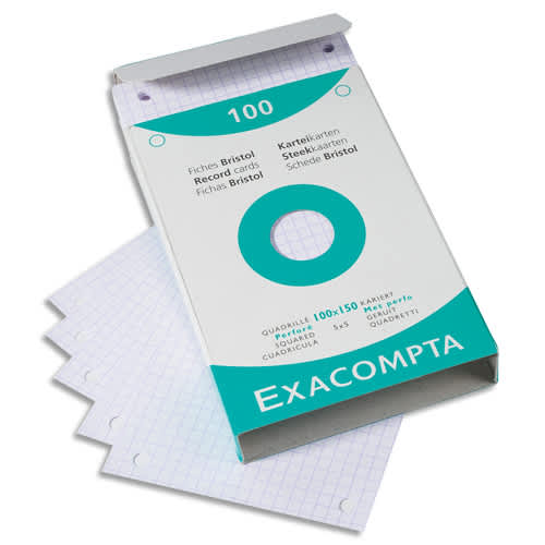 EXACOMPTA Étui de 100 fiches bristol perforées 100x150mm quadrillées 5x5 blanc photo du produit Principale L