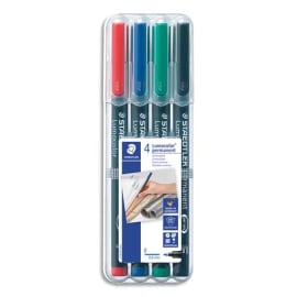 STAEDTLER Pochette de 4 feutres pour rétroprojection pointe fine encre permanente assortis LUMOCOLOR photo du produit