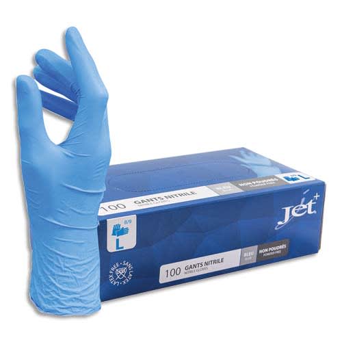 Boîte de 100 gants Nitrile non poudrés NITRILE Taille 9/L. Coloris bleu photo du produit Principale L