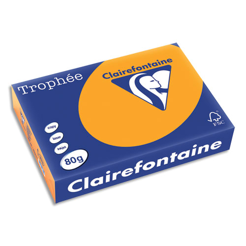 CLAIREFONTAINE Ramette de 500 feuilles papier couleur TROPHEE 80 grammes format A4 clementine 1878 photo du produit Principale L