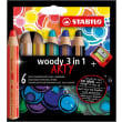 STABILO woody 3in1 ARTY crayon de couleur - Etui carton de 6 crayons + taille-crayon - Coloris assortis photo du produit