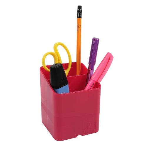 EXACOMPTA Pot à crayons 2 compartiments, passe-câble sous le pot à crayon pour bloquer un fil. Framboise photo du produit Secondaire 1 L