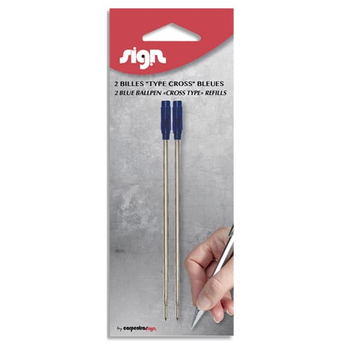 SIGN Blister de 2 recharges billes compatible CROSS pointe moyenne. Coloris bleu photo du produit Principale L