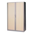 MT INTERNATIONAL Armoire haute métal monobloc Corps silver/Rideaux chêne clair 4 tablet- Dim 120x198x43cm photo du produit