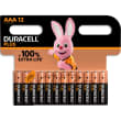 DURACELL Piles alcalines AAA Plus 100%, 1,5V LR03 MN2400, lot de 12 piles photo du produit