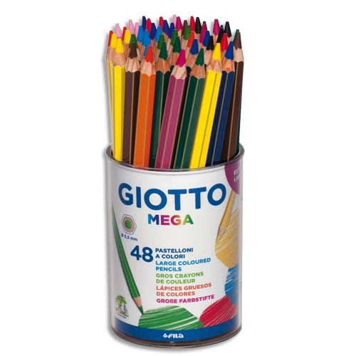 GIOTTO Pot de 48 crayons de couleur Méga, mine 5,5mm, 12 couleurs assorties photo du produit Principale L