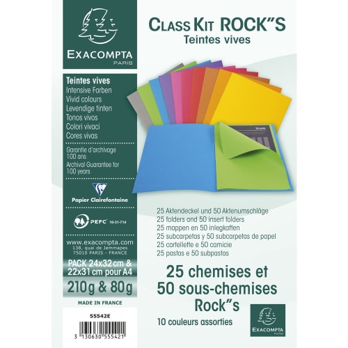 EXACOMPTA Paquet de 25 chemises 210g + 50 sous-chemises 80g ROCK'S en carte coloris assortis photo du produit Secondaire 1 L