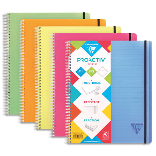 CLAIREFONTAINE Cahier Linicolor Proactive spirale PP 160p ligné format 22,5x29,7cm.Coloris assortis Fresh photo du produit Principale L