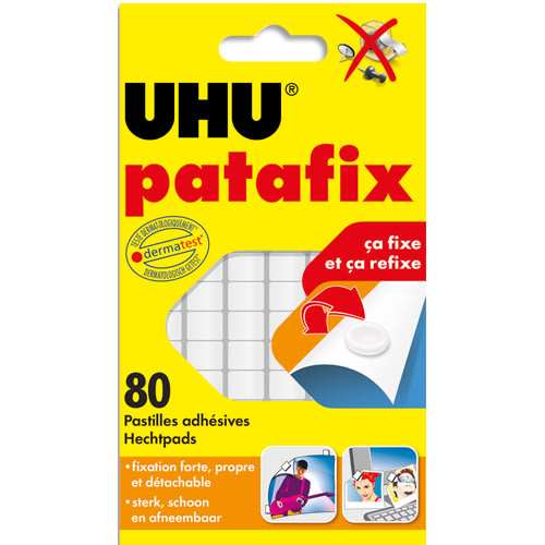 UHU Etui de 6 bandes prédécoupées de 80 pastilles Patafix blanche. Repositionnable à volonté. photo du produit Principale L